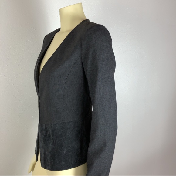 Karl Lagerfeld Gray Suede Trim V-Neck Blazer 2 - Picture 2 of 6
